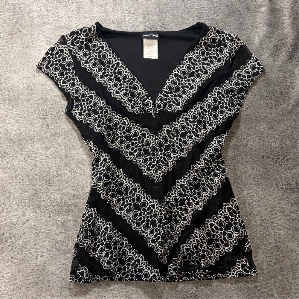 Vintage Floral Lace Striped B&W Blouse